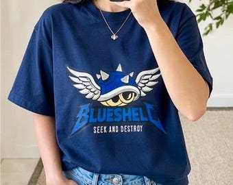 Blue Shell Shirt, Gamer Graphic Tee, Retro Racing Shirt, Funny Gamer Gift, Mario Inspired Shirt, Streetwear Graphic Tee, Unisex Cotton Shirt