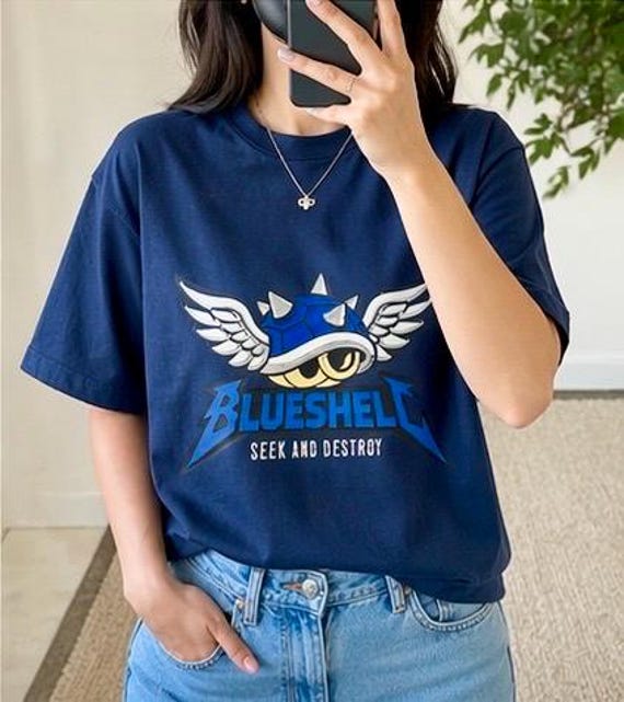 Blue Shell Shirt, Gamer Graphic Tee, Retro Racing Shirt, Funny Gamer Gift, Mario Inspired Shirt, Streetwear Graphic Tee, Unisex Cotton Shirt