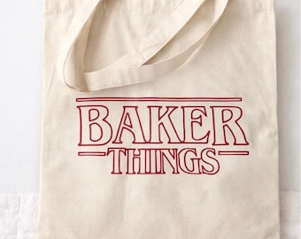 Baker Things Tote Bag | Funny Baking Gift | Canvas Grocery Tote | Stranger Things Inspired Baking Bag | Cute Minimalist Tote