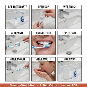 Tooth Brushing Chart | Visual Schedule Autism ADHD | Teeth Routine Cards for Kids