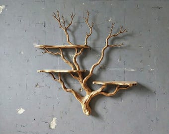 Tree branch book shelf decor on wall floating bookshelf unique handmade furniture rustic for home and office