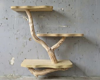 Estanterías flotantes, decoración de ramas de árboles a la deriva, librería de madera maciza, muebles de pared hechos a mano únicos