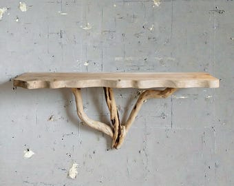 Floating tree shelf natural driftwood wall mounted bookshelf handmade rustic decor