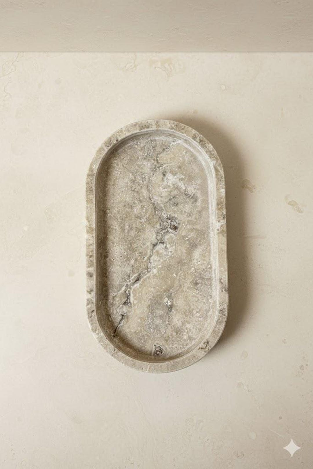 Silver Travertine Oval Tray | Handmade Stone Vanity Tray | Bathroom ...