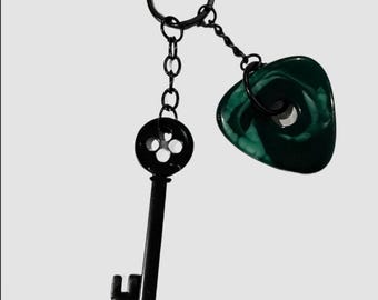 Cora inspired button eye girl black button  skeleton key and green seeing stone