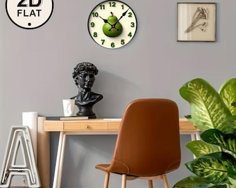 Pear Wall Clock, Modern Fruit Kitchen Decor, Easy Read Green Accent