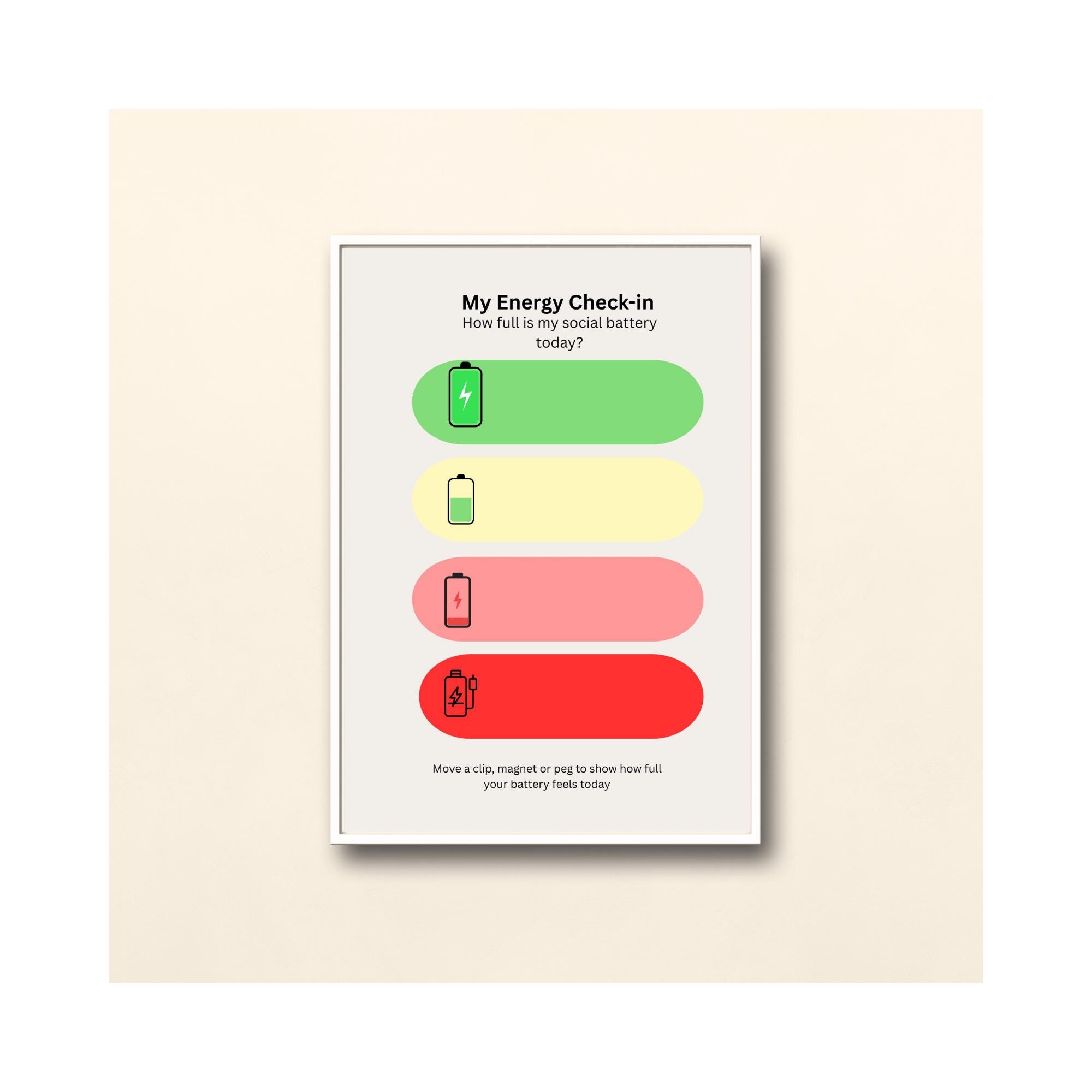 Energy Check-in Poster: Social Battery Chart for Kids (A4 Instant ...