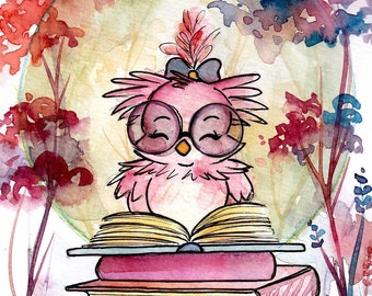 Print Aya the little Owl - Book lovers - Bookowls - Fandom merch - Watercolour painting - nursery owl art(LAST CHANCE)