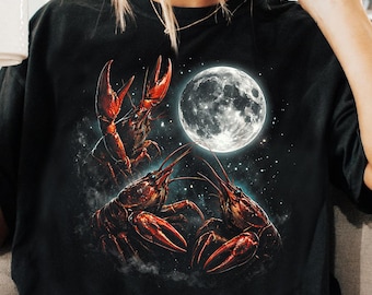 Three Crawfish Moon Vintage Shirt, Comfort Colors® Retro Funny Crawdad Graphic Tee, Celestial Lobster Unisex T Shirt, Crawfish Gifts Him Her