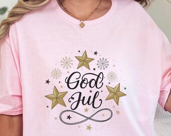 God Jul Script Stars Shirt • Minimal Elegant Scandinavian Tee