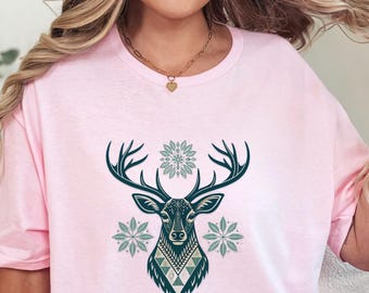 Nordic Reindeer Crest Shirt • Scandinavian Minimal Christmas Tee