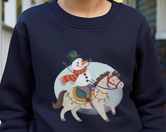 Snowman Riding Horse Christmas Shirt • Fun Holiday Pony Tee