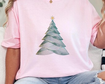 Minimal Wave Christmas Tree Shirt • Modern Holiday Graphic Tee