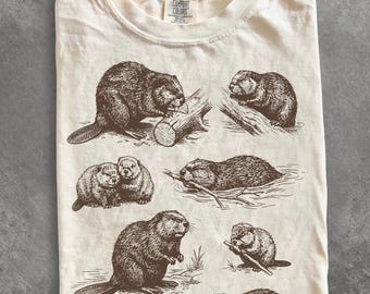 Vintage Beaver Graphic T Shirt, Comfort Colors® Retro Cottagecore Wildlife Tee, Naturalist Nature Lover Unisex Shirt, Beaver Gifts Him & Her