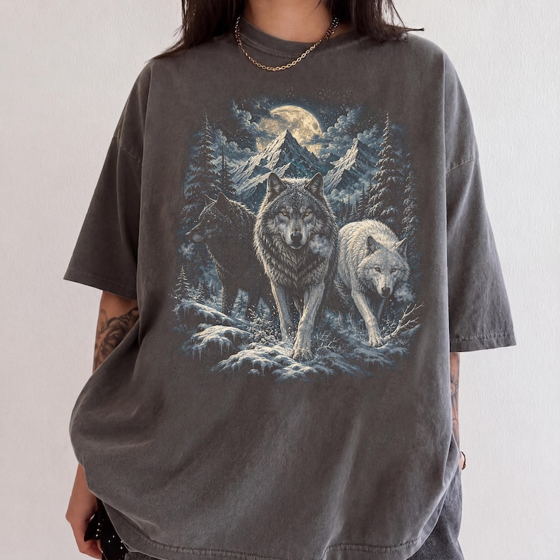 Problem Tree Visual Layout Vintage Wolf Spirit Classic 90s Graphic T-shirt, Retro Wolves Night ...