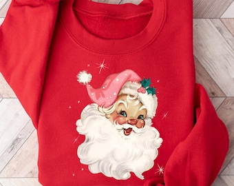 Pink Santa Christmas Sweatshirt: Retro Holiday Crewneck