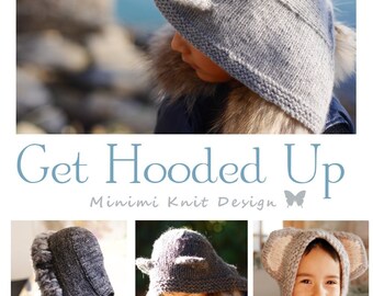 hooded cowl Knitting patterns ebook: Get Hooded Up (hat patterns for babies, toddlers and adults)