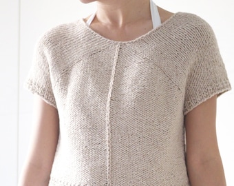 Knitting pattern cropped summer tee: Pyramid tee beginner friendly top down sweater pattern for women