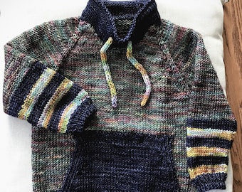 Beginner Friendly Sweater Knitting Pattern Briki Sweater for babies and kids with kangaroo pocket sweatshirt sweater pattern