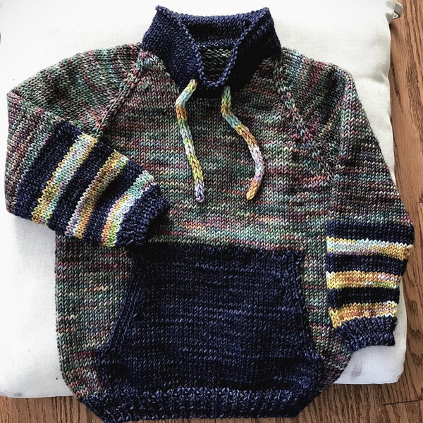 Beginner Friendly Sweater Knitting Pattern Briki Sweater for babies and kids with kangaroo pocket sweatshirt sweater pattern