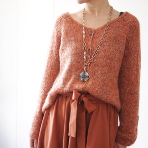 V-neck cardigan knitting pattern: Morning in Siena oversized raglan top down sweater knitting pattern