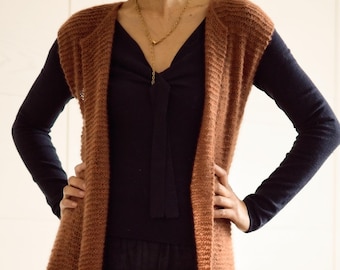 Knitting pattern PDF: Alba Cardigan garter stitch sleeveless cardigan with belt