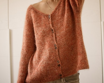 V-neck cardigan knitting pattern: Morning in Siena oversized raglan top down sweater knitting pattern