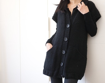 Chunky sweater Knitting Pattern : Bespoke tunic chunky tunic knit for women, sweater jacket with pockets, topdown seamless knit