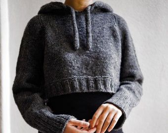 Hoodie knitting pattern PDF: Forever 16 hoodie cropped jumper | top down sweater knitting pattern