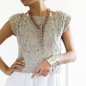 Knitting pattern PDF: Elba Tee, a texture knit with cables, sleeveless summer top