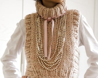 Easy Beginner Friendly Vest pattern: Geometry III Slipover with turtleneck in chunky yarn