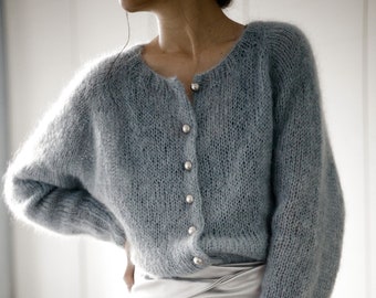 Beginner friendly top down cardigan knitting pattern PDF: Tea Time Cardigan raglan sleeve women cardigan