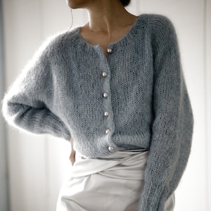 Beginner friendly top down cardigan knitting pattern PDF: Tea Time Cardigan raglan sleeve women cardigan