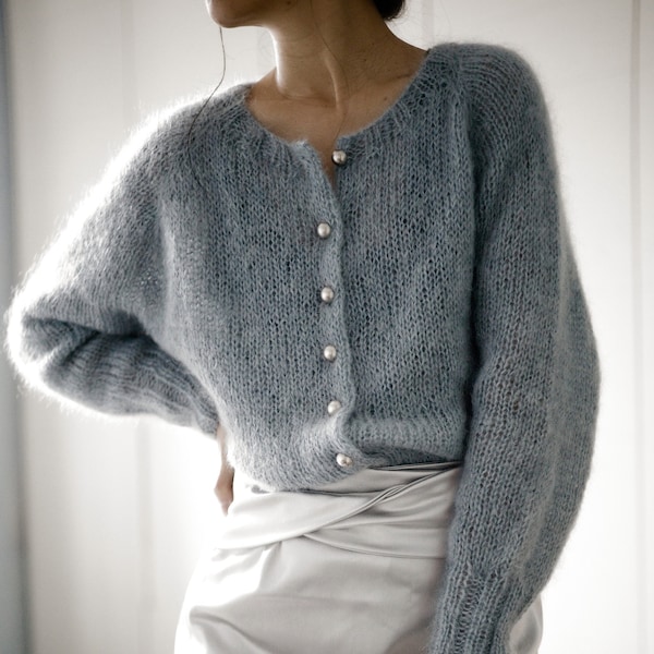 Tea Time Cardigan Knitting Pattern: Mohair Raglan Sleeve (PDF)