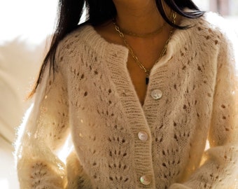 Beginner friendly knitting pattern PDF: Camelia Cardigan summer lace cardigan