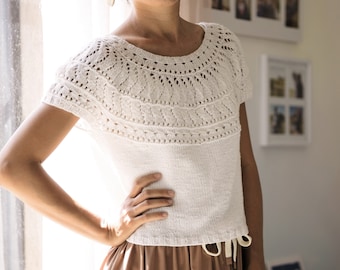 Stella Alpina Tee Knitting Pattern: Lacy Yoke Top (PDF)