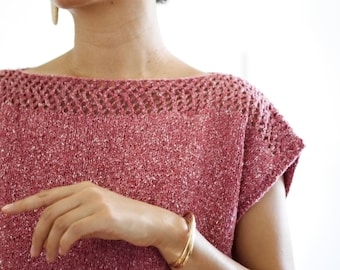Beginner friendly easy knitting pattern PDF: Peony Top summer cropped top
