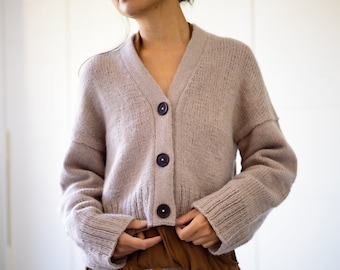 V-Neck Cardigan Knitting Pattern: Top-Down Oversized Design (PDF)