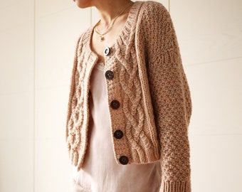 Chunky cable drop shoulder cardigan knitting pattern: Love Cable Cardigan | seamless knit suitable for cotton and wool