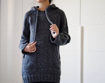 Hoodie knitting pattern with pockets PDF: Forever 16 Tunic top down seamless pattern