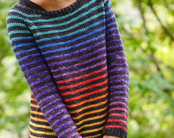 Beginner Friendly Topdown Knitting Pattern Rainbow Trail Sweater seamless striped sweater top-down