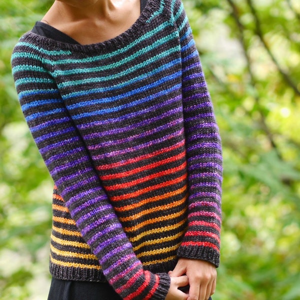 Beginner Friendly Topdown Knitting Pattern Rainbow Trail Sweater seamless striped sweater top-down