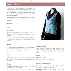 Summer Knit Pattern: Veneta Shell Summer Tank Top Knitted Vest Pattern cable slipover pattern image 4