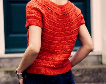 Knitting Pattern PDF: Summer in Sicily textured tee circular yoke with lace pattern