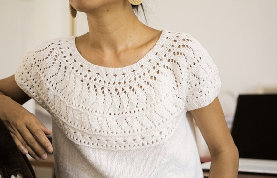 Stella Alpina Tee Knitting Pattern PDF: Lacy Top Down