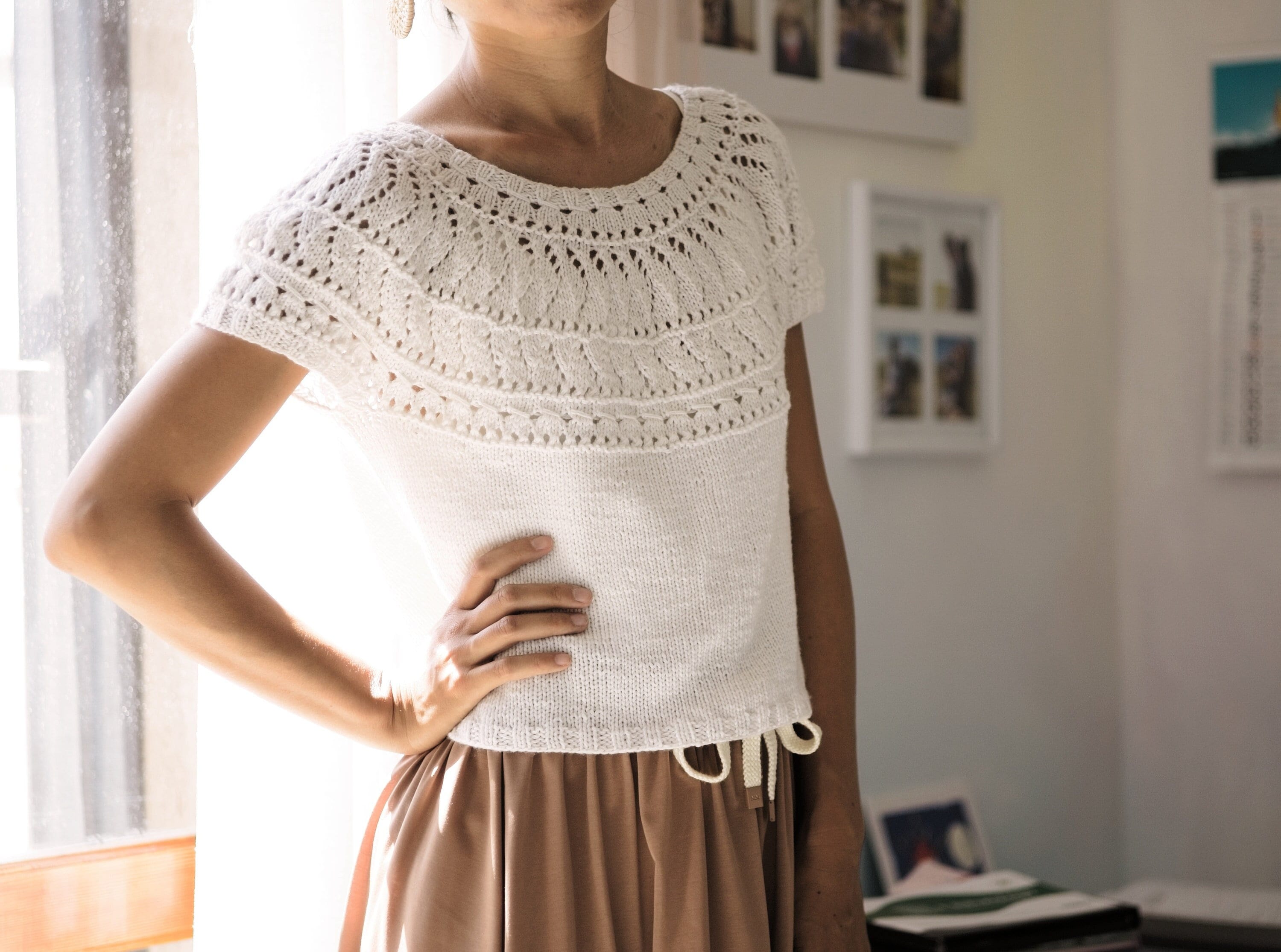 Stella Alpina Tee Knitting Pattern PDF: Lacy Top Down