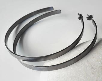 Black Hoop Earrings Brass Jewelry Minimalist Hoop Earrings Modern Geometric Earrings Open Bold Hoop Earrings Mother's Day Spring Summer 2018