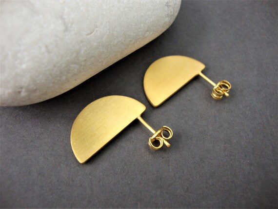 Half Circle Earrings Clean Design Half Moon Stud Earrings Moon Etsy