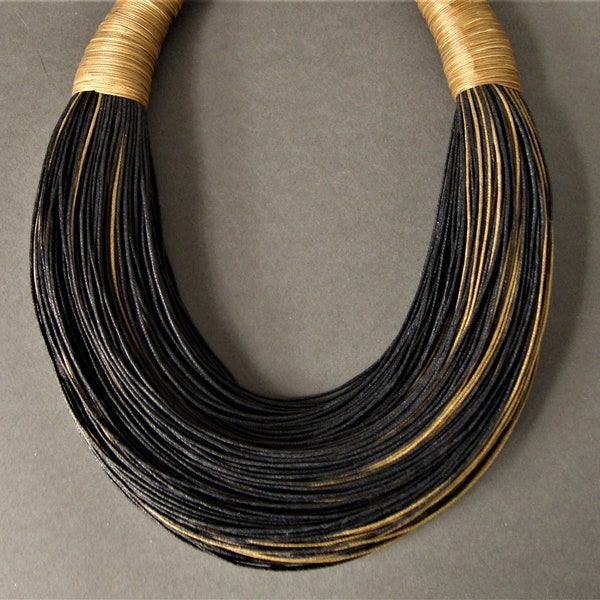 Statement Fiber Necklace African Jewelry Street Fashion OAAK Bold Necklace Gift For Her Spring Summer 2019 Beige and Black Cotton Necklace