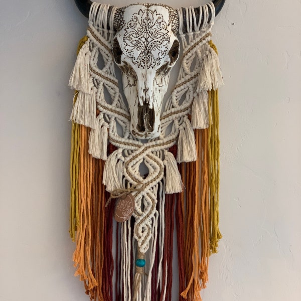 Sunset Skull Macrame Wall Hanging